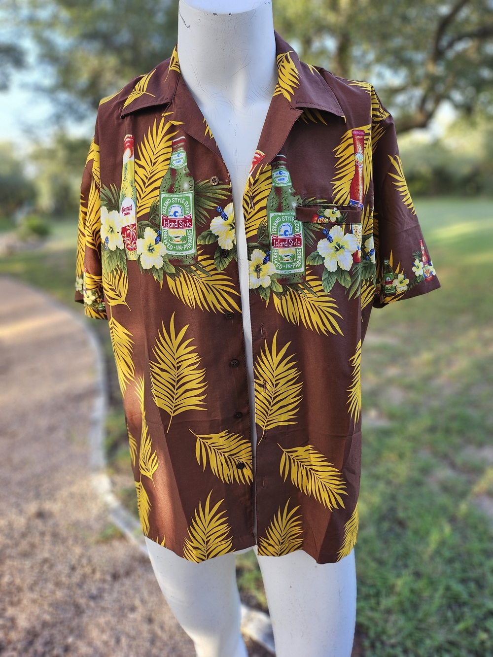 New W Tag On Shore Men's Brown & Yellow Tropical Print Camp Shirt L